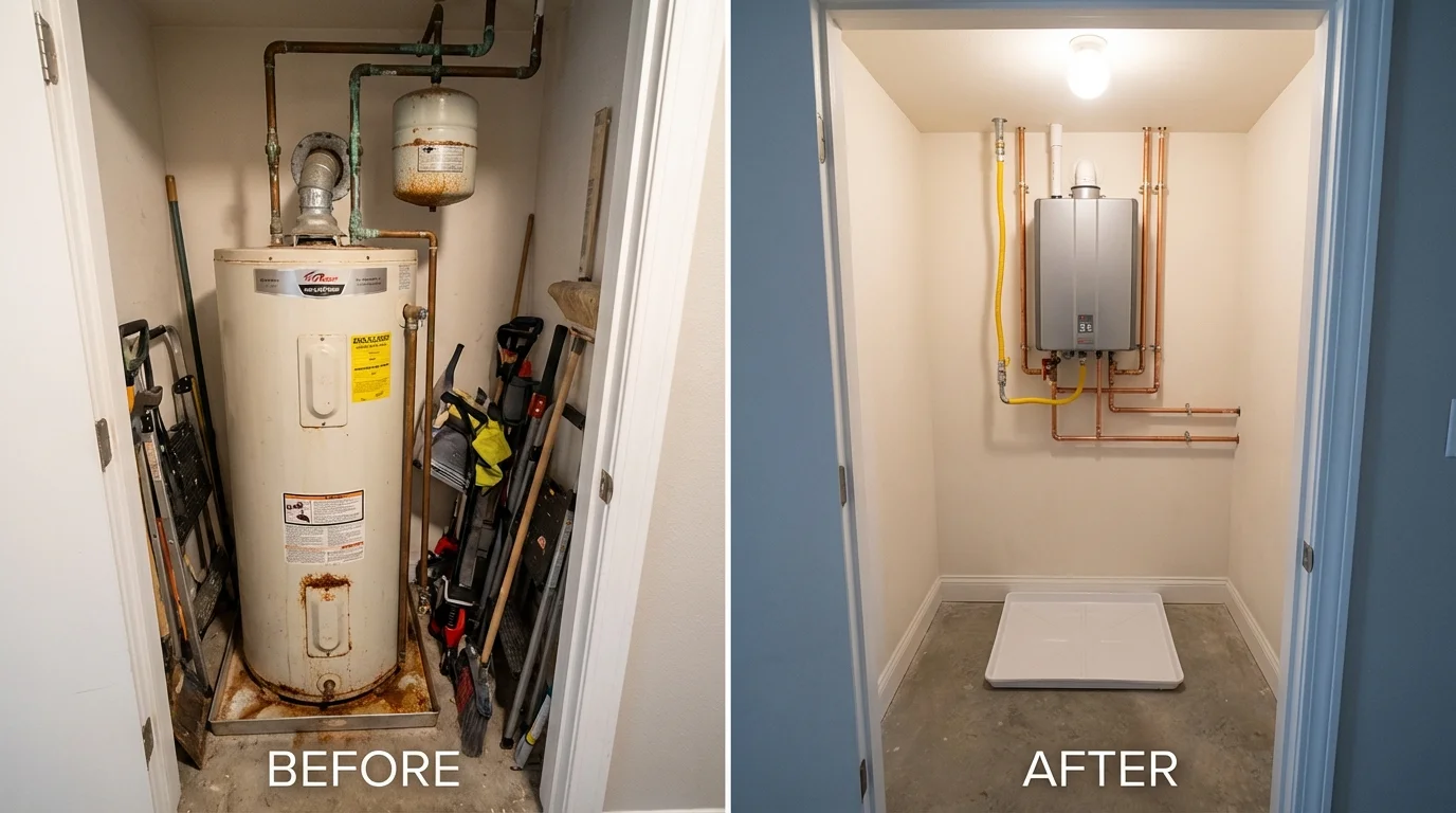 Tank water heater versus wall-mounted tankless unit comparison for Hays, KS homeowners
