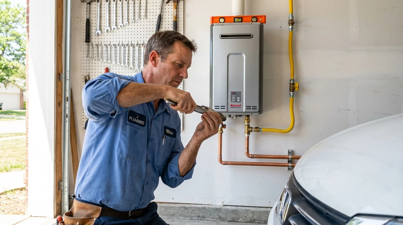 Tankless water heater installation by a Johns Plumbing LLC plumber in Hays