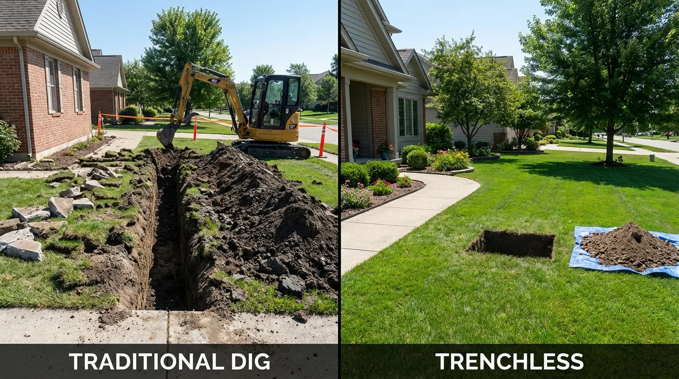 Trenchless sewer repair with minimal yard damage versus traditional excavation in Hays, KS